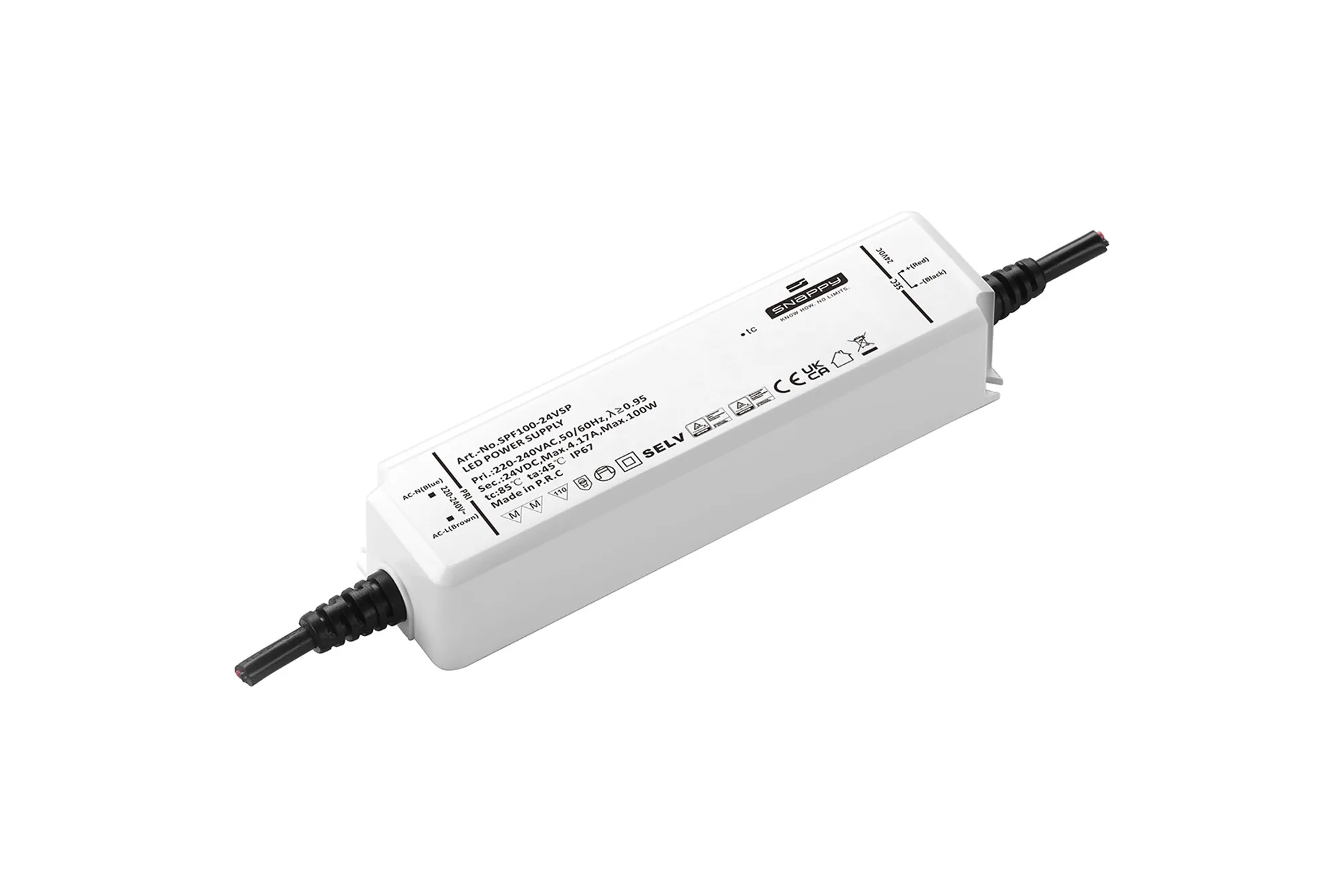 SPF100-24VSP  100W, Constant Voltage Non Dimmable LED Driver, 24VDC, 4.17A, Input 200-240VAC 50/60Hz, IP67.